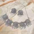 Antique Silver Choker Necklace with Earrings Set for Girls & Woman. 