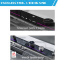 Kitchen Sink Digital Display Embossed Large Single Groove honeycomb dragon Black Nano Raindance Waterfall Sink with Pressurized Cup Washer and Two Waterfalls. 
