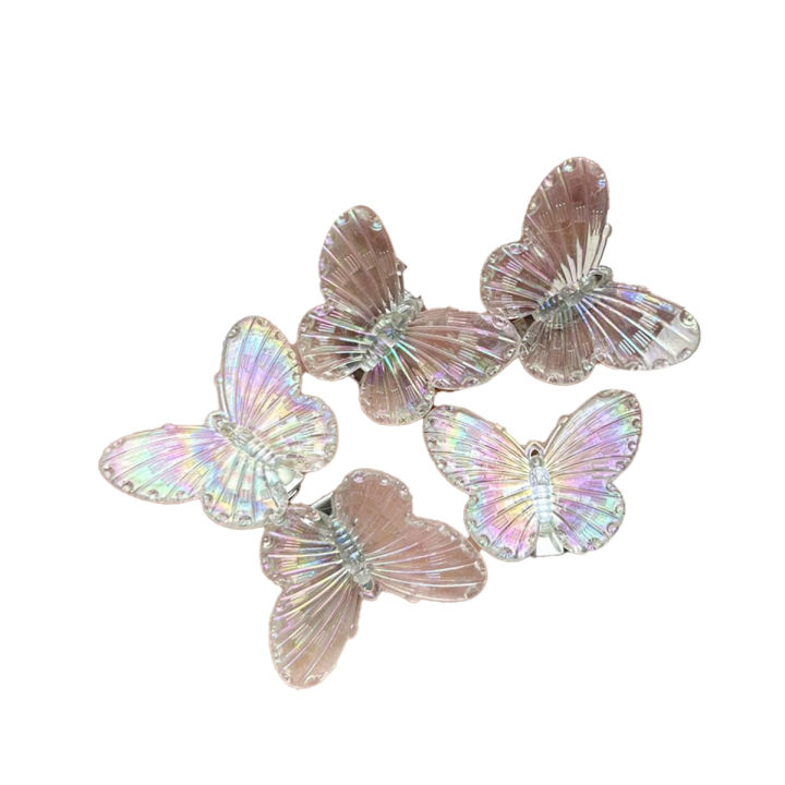 5pcs Girls Transparent Butterfly Pink Hairpin Women Fashion Hair Clips