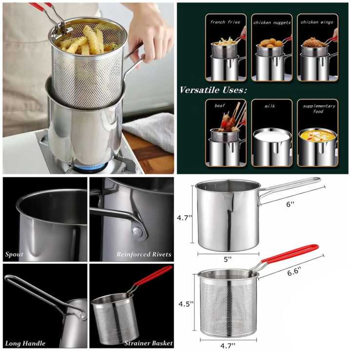 KitchenPro Fryer Pot with Heavy-Duty Strainer and Heat-Resistant Silicone Handles