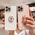 FELMYST Free Lanyard With Ring Case For Samsung Galaxy Note 10 Plus 5G Fashion Clover Diamond Luxury Metal Plating Holder Stand Soft Mobile Phone Casing Square Girl Gift Square Shockproof Back Cover. 