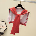 Happy night Korean College Navy Stripe Wool Knit Shoulder Cape Knotted Warm Shawl Summer Air Conditioned Room Protect Neck Woman's Scarf. 