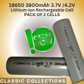 18650 3800mAh Rechargeable Cell Lithium-ion Battery 3.7V for Power Bank, LED Torch Pack of Two. 