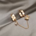 Korean Stylish New Butterfly Two Finger Open Adjustable Ring With Chain Crystal And Fashion Rings For Girls & Women 2pcs/Set. 