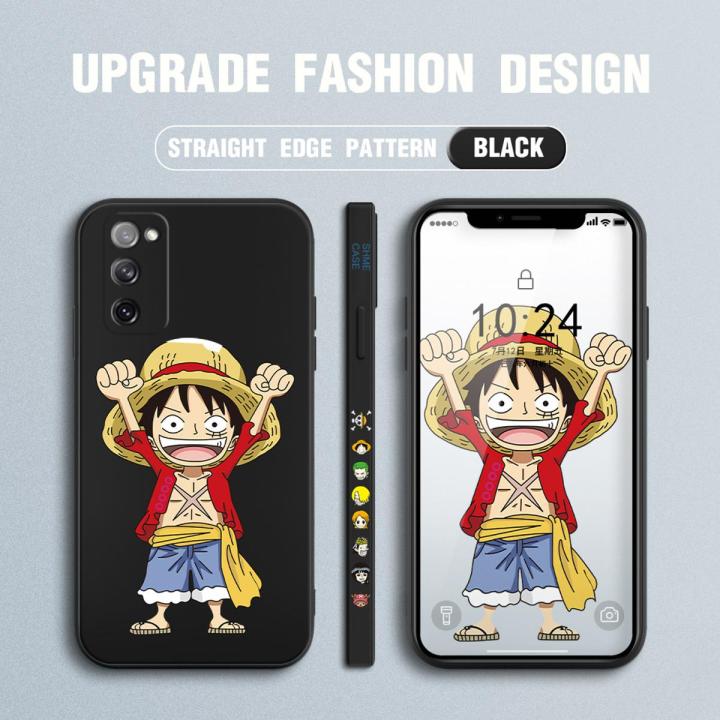 Jizetin for Samsung Galaxy S20 FE Case Anime One-Piece Monkey D. Luffy Anime Side Design Phone Case Square Edge Pattern Liquid Silicone Cases Full Cover Camera Shockproof Protective Case