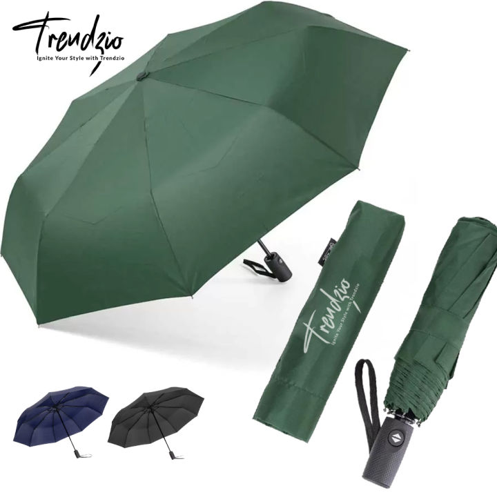 TRENDZIO Outdoor Fully Auto Close Open Push Button Folding Umbrella Travel Umbrella 8 Ribs Super Strength Strong Straight Umbrella Portable Umbrella for Rain Sun