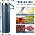 Stainless Steel Water Bottle, Insulated Travel Mug with Leakproof Cup Lid & Handle, 500ml Double Walled Vacuum Flask, Coffee Cup Drink Bottle Keep 12h Hot & Cold for Gym Home Office Outdoor, Blue. 