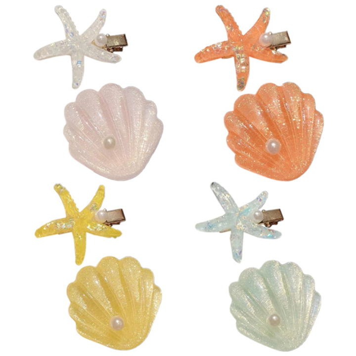8 Piece Starfish Sea Shell Princess Hair Clips Beach Hair Accessories Mermaid Costume Accessories for Women Girls Kids