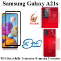 Samsung Galaxy A21s Full Black 9D|5D|6D|10D|11D|21D Tempered Glass Screen Protector Full Glue Edge To Edge + Back Camera 9H Gorilla Flexible Protector + Back Jelly Protector Clear Soft Film Protection For Samsung Galaxy A21s. 