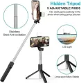 4 in 1 Wireless Selfie Stick & Tripod With Light - 70cm / 100cm / 170cm With & Without Light - Tripod, Selfie Stick, Selfie Light, Bluetooth Shutter - Foldable & Portable For All Mobile Phones With Detachable Charging Cable - Black & Pink. 