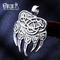 Beier Stainless Amulet Viking Slavic God Symbol Warding Veles Bear Paw With Lucky Knot Pendant Necklace Jewelry Bp8-291. 