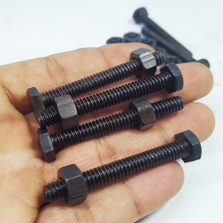 Pack of 10pcs HQ 6mm x 50mm OR 2 inches 1/4 Black Metal Bolts with Nuts Hexagonal Screw nut bolt DM Hardware
