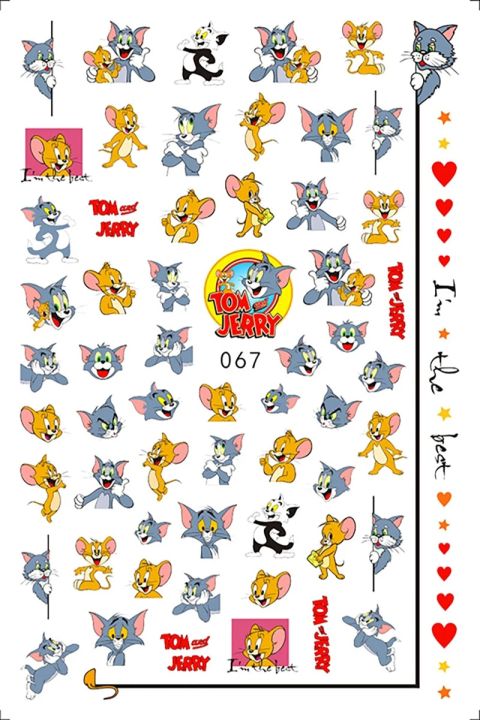 New Cartoon Tom and Jerry Hello Kitty Kuromi Sanrio Nail Stickers Pokémon Pikachu 3D Stickers For Nails Nail Art Decoration
