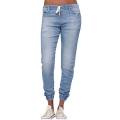 Women Solid Color Drawstring Ankle Tie Slim Stretchy Jeans Plus Size Denim Pants. 
