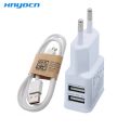 Dual 2 Ports EU Plug USB Charger Adapter For Samsung/Xiaomi Mi5/Meizu Or V8 Micro USB Cable, 5.2V 2A Charging Wall Power Travel. 