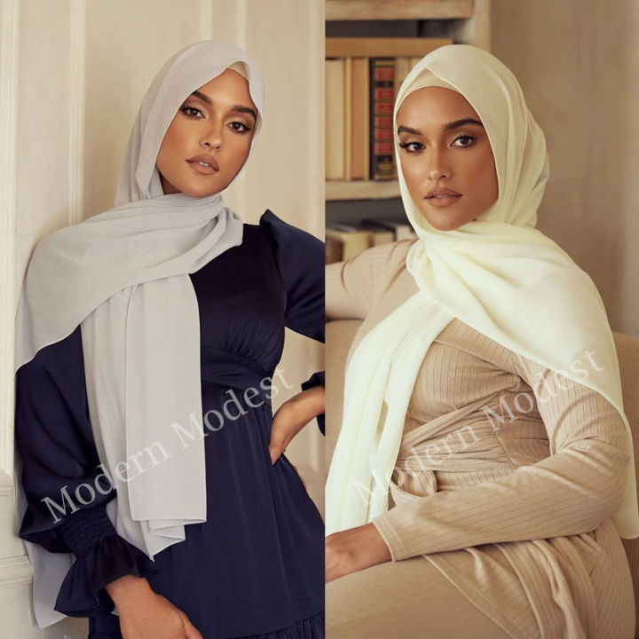 Modern Modest – Pack of 2 Chiffon Georgette Hijabs /Scarves/Stoler, Soft Lightweight, No-slip material, Breathable Fabric, Best for Summer for Girls/Women