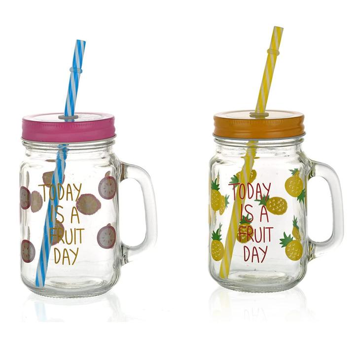 Mason Jar with Handle & Straw 450 ml