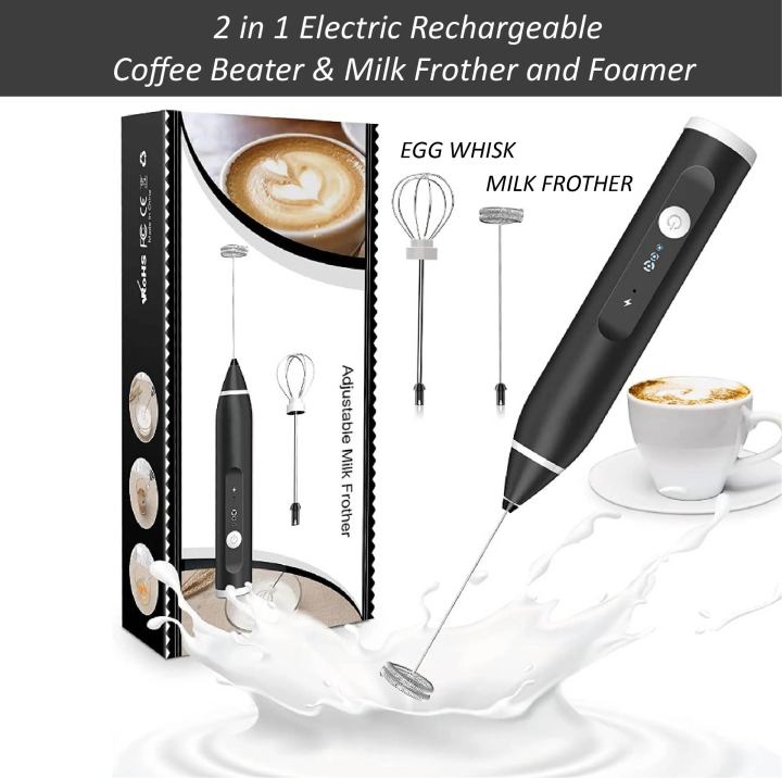 2 in 1 Electric Rechargeable Coffee Beater & Milk Frother and Foamer USB Charging Handheld Egg Beater & Coffee Beater Stir Baking Cream Foaming Machine Coffee Blender