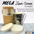 Lunch Box - Stainless Steel Lunch Box - Tiffin Box - Mega Lunch Carrier With 1 Plastic Bowl and 3 Stainless Steel Bowls. 