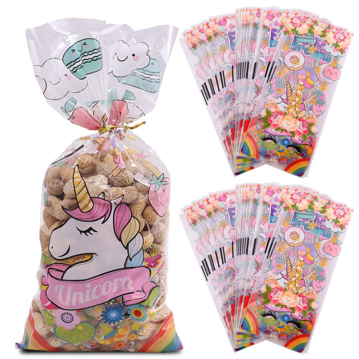 50/100pcs Unicorn Candy Bags Gift Packing Bags Birthday Party Decor Gift Bag For Kitchen Storage