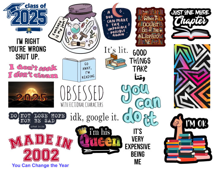 Reading Stickers for Laptop - Pack of 20 - Aesthetic Art Stickers -for mobile back, Laptop, dairy and for decorating your stuff and making them look more attractive - Stickers for Mobile