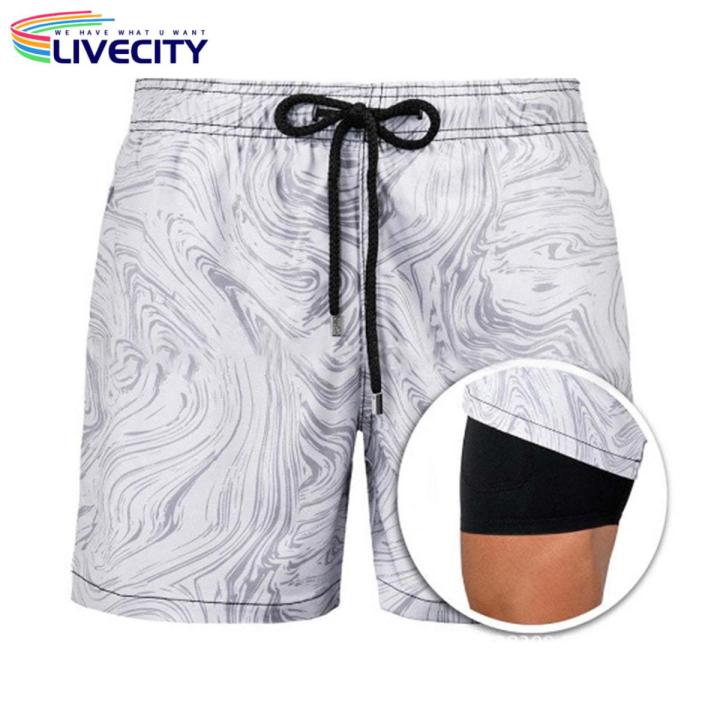 Swimming Shorts Soft Fabric Double-layer Elastic Waist Drawstring Men Swimwear
