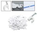 100 Pcs Round Cable Wire Clips with Steel Nail Electric (Made in Taiwan). 