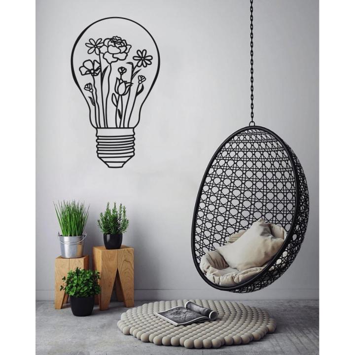 Bulb with flowers vase Wooden frame wooden wall art