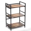3-Layer Kitchen Accessories Microwave Oven Stand Rack with Wooden Shelves and Black Iron Frame – Multi-Purpose Kitchen Storage Shelf. 