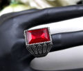 Trendy Square shape metal Ring with red Stone for boys men silver. 