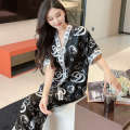 Multiple spring and summer ice silk Korean version short sleeved pants printed fat MM plus size women's sleepwear home suit set. 