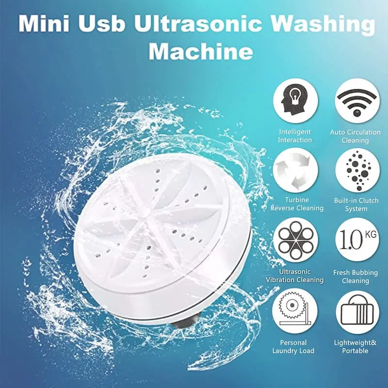 New USB Portable Mini Washing Machine with Ultrasonic Turbine Technology, Travel Size Personal Laundry Washer