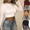 Women Bodycon T Shirt Autunmn Women Long Sleeve O-neck Crop Top Modis Sheath T Shirt Fashion Autumn Solid Tops. 