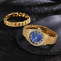 New TEMU Diamond Luxury Steel Belt Quartz Watch   Diamond Hip Hop Cuban Bracelet with Suit Watch. 