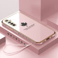FELMYST With Free Free Lanyard For Realme Narzo Luxury Square Maple Leaf Plating Silicone Mobile Phone Case Electroplated Protector Soft funda Cover For Girl Men. 