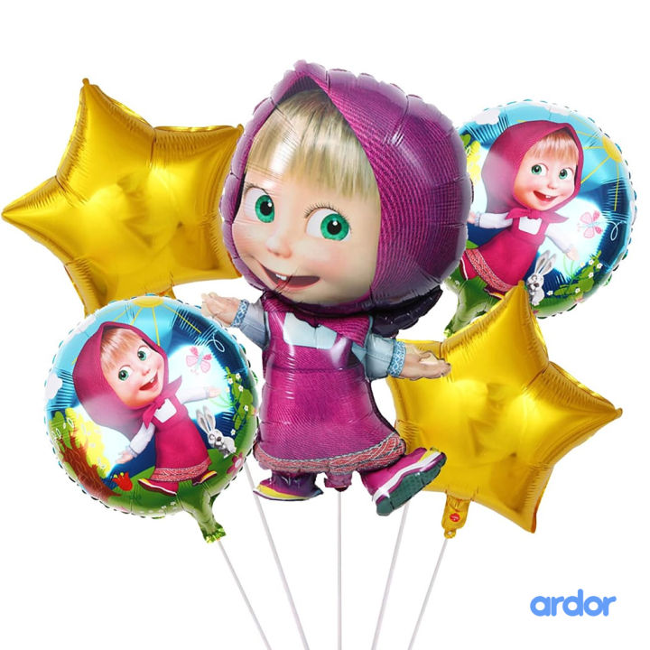 MASHA BEAR 5 PCS FOIL BALLOONS SET l THEME BIRTHDAY PARTY DECORATIONS