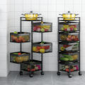 5 Layer Round Rotating Fruits & Vegetables Storage Shelves Basket Rolling Rack with Breakable Wheels for Kitchen Bathroom Office. 