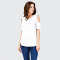 The-Ajmery White Cold Shoulder T-Shirt For Women. 