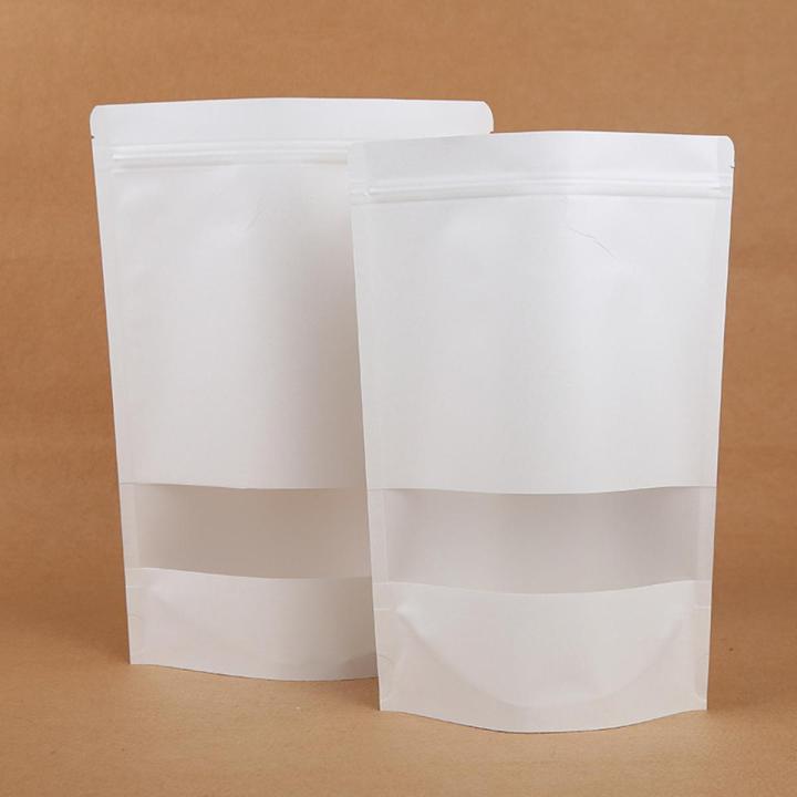 12x20 cm White Kraft paper stand up Pouches food Grade 50pcs/Lot
