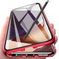 For Samsung Galaxy Note 20 Ultra Casing 360° Full Body Transparent Tempered Glass with Magnetic Adsorption Metal Bumper Case Cover. 