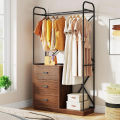 Customised Freestanding Clothes Rack with 3 Drawers, Industrial Garment Rack Wardrobe Closet with Hanging Rod, Heavy Duty Wood Closet Organizer for Bedroom, Customizable. 