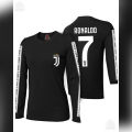 ACE-Full Sleeves Black Ronaldo 7 Number Juventus Cotton Printed Tape T Shirt for Him. 