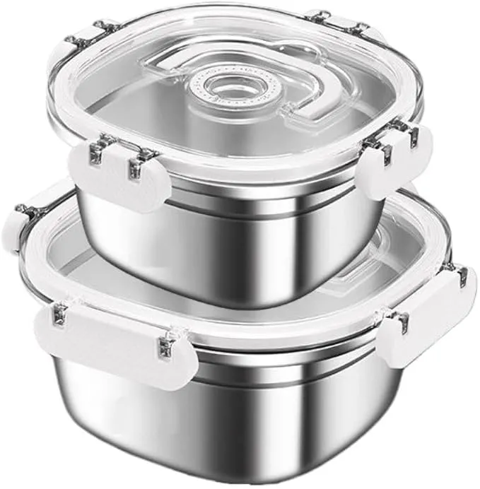 Timer Open Container Set of 3 Stainless Steel Storage Containers with Timer Lid & Handle ...