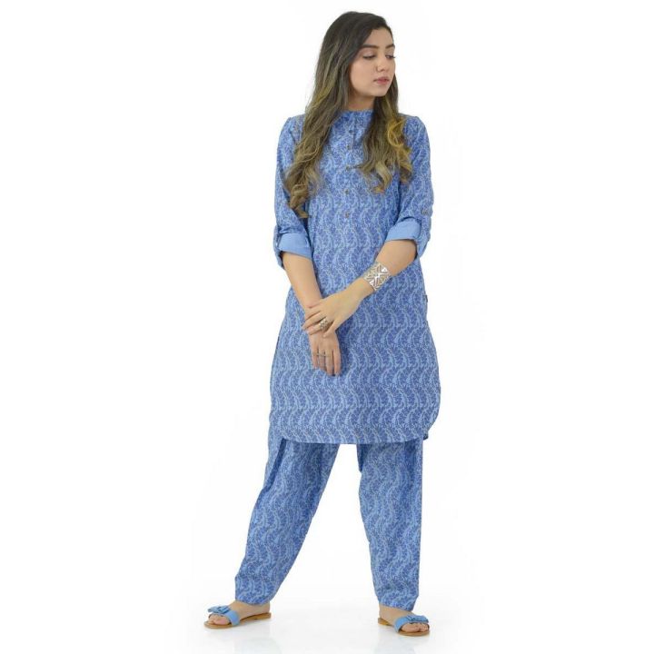 EGO Winter Collection 2019  Breather 2Pc  Sky Blue Cotton 2Pcs Stitched For Women