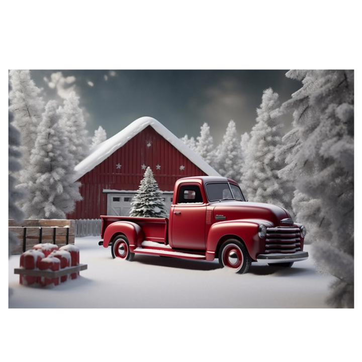 Christmas Background Cloth Party New Year Vintage Red Truck Children Photo Studio Photography Background Cloth,D Durable