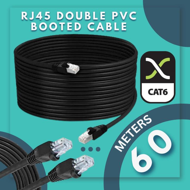 60  Meter High Quality Double PVC Network cable LAN Cable Ethernet Cable Fast Patch Lead Networking Cat6 For Modem Rooter to Laptop And PC Computers Cat6 Black Color
