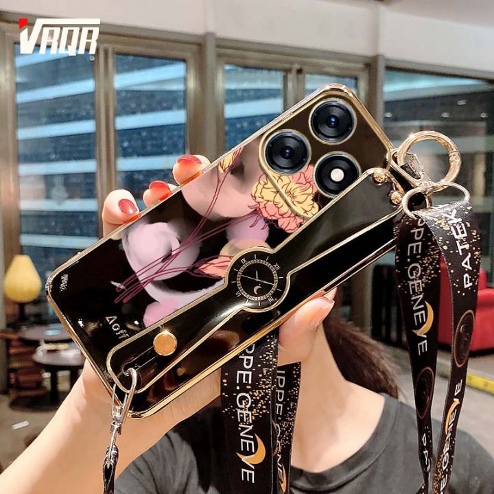 VRQR For xxx Back Cover Minimalist flowers Pattern Soft Cover With Strap LanyardVRQR Wrist Band Case For infinix Itel S23 Plus Back Cover Line Girl Pattern Soft Cover With Strap Lanyard itel A70 A665L