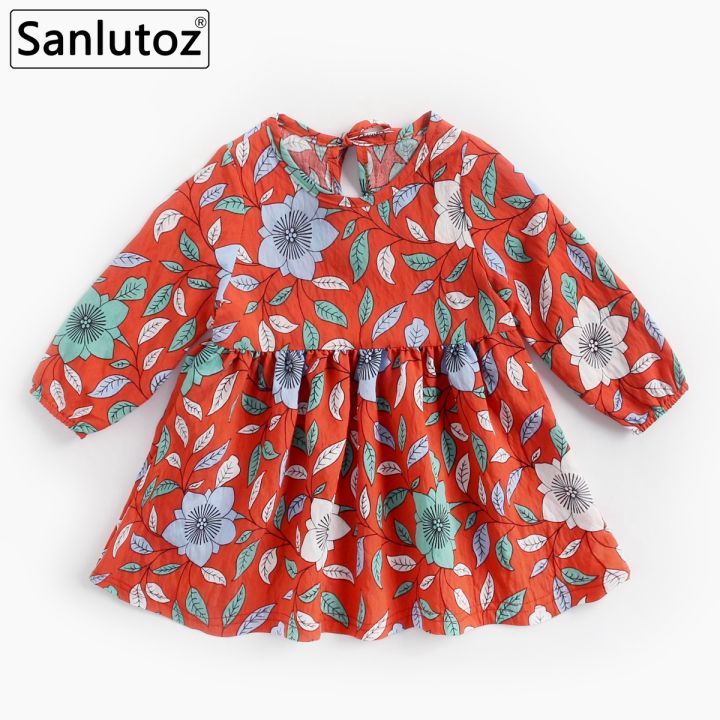 Cotton Baby Girl Dress Flower Long Sleeve Toddler Dresses Fashion Kids Baby Clothing Casual