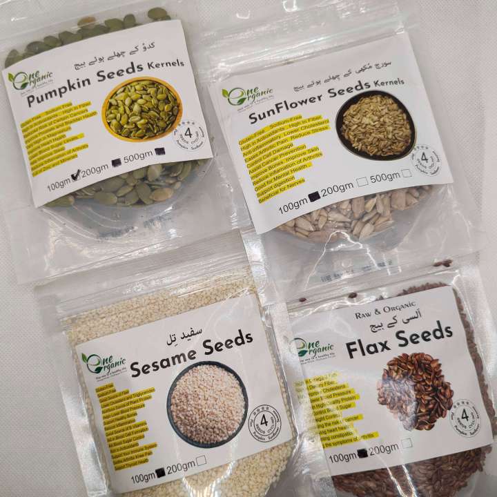 PCOS Seed Cycling Pack of 4 Seeds 100grams each , Sunflower  Pumpkin Flax Sesame