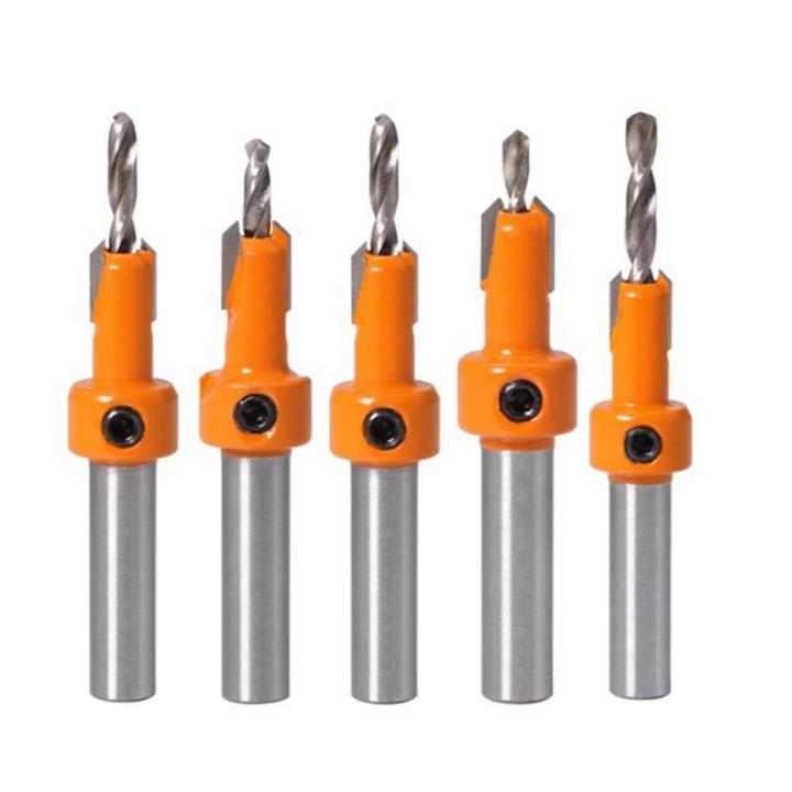 LKPCIGCXM 5Pcs Wood Hole Drill Bit,8MM Shank Countersink Drill Bit Router Bit,Wood Working Counter Sink Drill Bit Set Screw Cutter